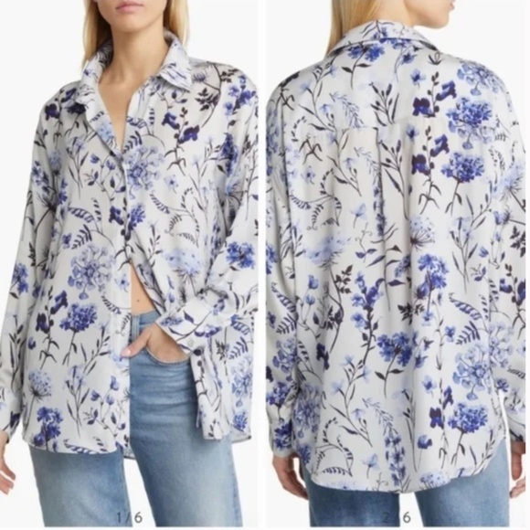 Favorite Daughter | Blue & White Floral Print Ex Boyfriend Button Up Shirt S - Picture 1 of 6